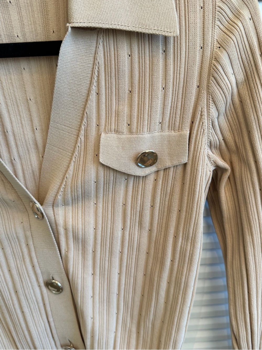 Sandro Camel Ribbed Knit Button-Front Jacket - Picture 5 of 9